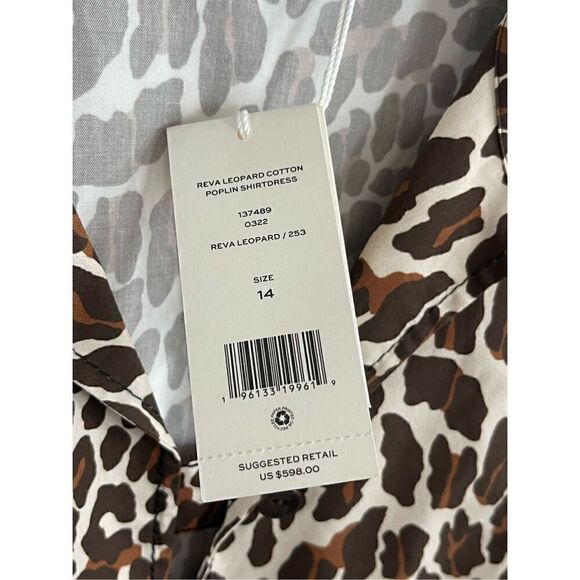 Tory Burch Reva Leopard Print Cotton‎ Poplin Shirtdress size 14 - Picture 6 of 10